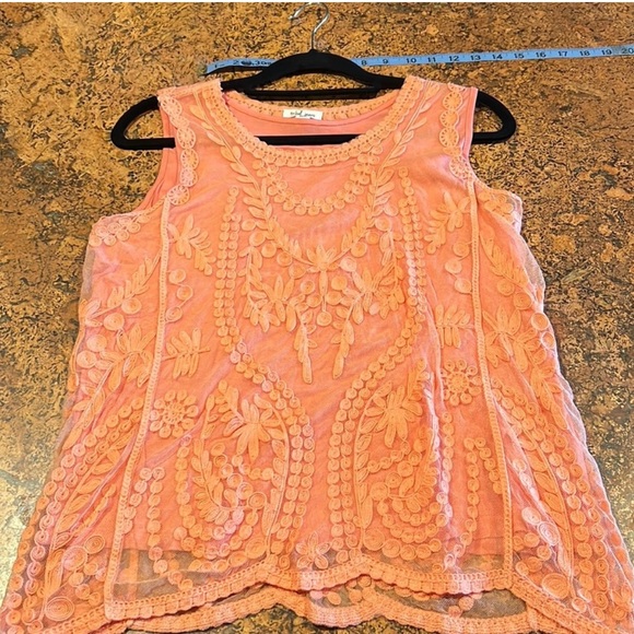Tribal Tops - TRIBAL JEANS Women's Lined Light Orange Lace Top (M)